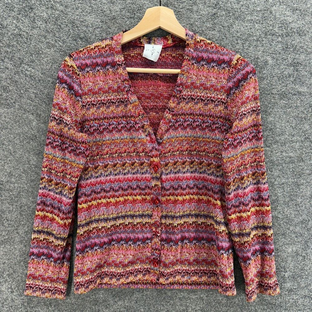 Unbranded Cardigan Women M Medium Pink Striped Button Up V-Neck Long Sleeve